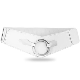 VOMELLI Wide Elastic Waist Belt Women's Vintage Stretch Belt Waist Belt with Silver Buckle for Dress, C-white