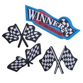 Cute Checkered Winner Flag Iron On Patches, Moto Racing Chequered Flags Sewable Embroidery Patch for DIY Hats Clothes Jacket Jeans Backpacks