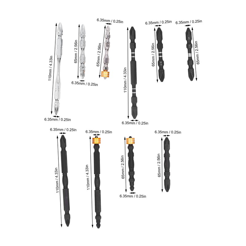 10Pcs Screwdriver Bit S2 PH2 Alloy Steel Double Ended Magnetic