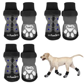 SlowTon Dog Socks Anti Slip - 3 Pairs Dog Grip Socks for Hardwood Floors with Double Sides Grips, Socks for Dogs to Prevent Licking Paws for Small Medium Large Dogs, Grippers for Senior Dogs(B L)
