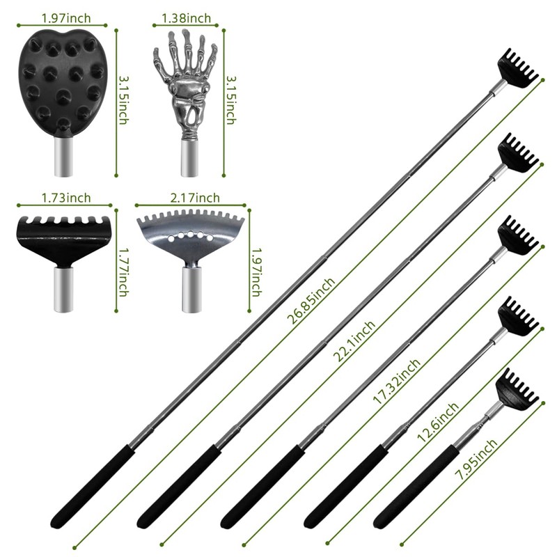 BJOYEE Extendable Back Scratcher, Set with 4 Different Interchangeable Heads,