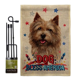 Patriotic Norwich Terrier Burlap Garden Flag Set with Stand Animals Dog Puppy Spoiled Paw Canine Fur Pet Nature Farm Animal Creature Small Gift Yard House Banner Double-Sided Made In USA 13 X 18.5