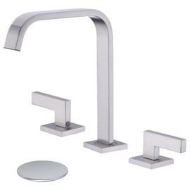 TRUSTMI 3 Hole Bathroom Faucet 2 Handle 8 Inch Widespread with Drain Assembly, Brass Bathroom Faucet, High Arc Swivel Spout, Brushed Nickel