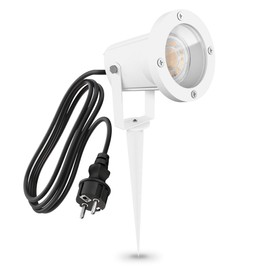 linovum CARI Ground Spike Light for Outdoor Use in White with Socket for 1 x GU10 Garden Lamp with Power IP65 with 2 Metre Schuko Cable