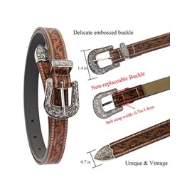 TOPACC Girls Western Belts for Women Brown Cowgirl Belt Cowboy Floral Embossed Thin Skinny Belt for Jeans Dresses Country Concert Outfit