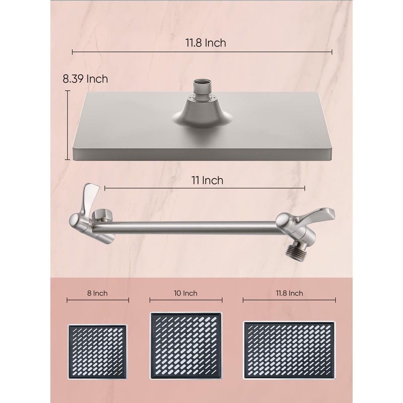 Cobbe Rainfall Shower Head for Bathroom, 11.8 Inch Large Rectangular