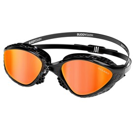 BUDDYSWIM Swimming Goggles OzeanX, Antifog with Panoramic XVISION Lenses. Protection UV400. Hydrodynamic Fit. Swim goggles adult for Open Water and Pool Swimming. Black/Orange