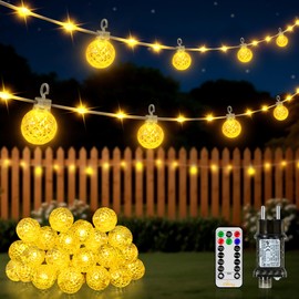 Ollny Outdoor Fairy Lights, 20 m, IP67 Waterproof Fairy Lights, Power with Remote Control, 8 Modes, Timer, Dimmable, Warm White Fairy Lights, Outdoor for Garden, Patio, Balcony, Wedding, Party