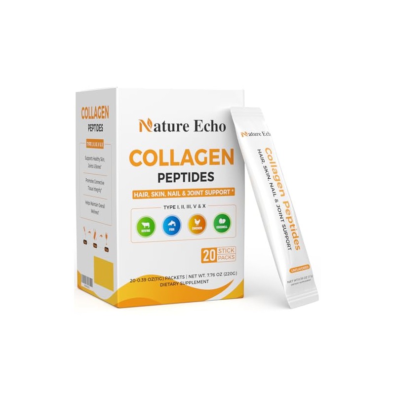 Nature Echo Collagen Peptides Powder Packets - Unflavored 20 Count