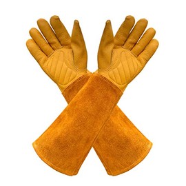 Gardens Leather Gardening Gloves for Women and Men | Thorn and Cut Proof Garden Work Gloves with Long Heavy Duty Gauntlet | Suitable For Thorny Bushes Cacti Rose (X-Small, Yellow)