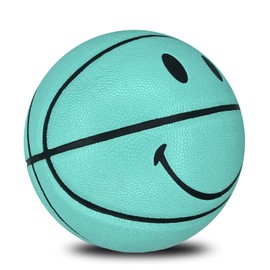 MINDCOLLISION 5/6/7 Smile Basketball, Women's PU Soft Leather Basketball, Good Dribbling and Shooting Feel, Birthday Gift, Suitable for Indoor and Outdoor Use. (8 Colors),Green,No.7