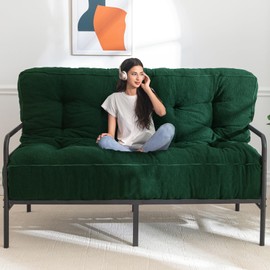 MAXYOYO 8" Futon Mattress Full Size, Ultra Thick Boucle Futons Sofa Couch Bed Sleeper Sofa Bed Floor Mattress for Adults, Shredded Foam Filling (Frame Not Included), Green