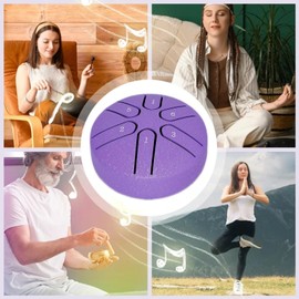 Tongue Drum, HAIYUU 3 Inch 6 Tone Steel Tongue Drum Rain Drum Sound Drum Steel Pan Hand Drum HandPan with Drum Beater for Concert Meditation Yoga Sound Healing Adults Children