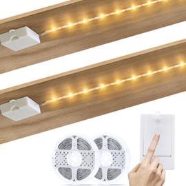 BSGlobal 2 Pack 9.8ft Battery Powered LED Strip Lights, High Brightness LED Strip Lights 90 LED, Under Cabinet Lighting for Kitchen Closet Shelves (Warm White)