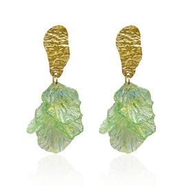 Just Follow White Rose Petal Dangle Earrings for Women Acrylic Long Drop Floral Tassel Earrings Statement Exaggerated Tiered Resin Flower Earrings for Wedding (Green)