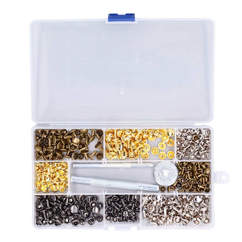 240Pcs Leather Rivet Double Caps Tubular 2 Sizes Metal Set