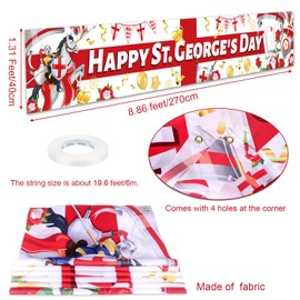 DPKOW Happy St. George's Day Banner, Long Fabric England National Day Banner for St. George's Day Decorations, Red White St George Flag Backdrop Banner for Patriotic Themed Party Decorations, 270*40cm