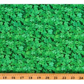 Fields FABRICS Cotton Shamrocks Clovers Plants St Patrick's Day Irish Green Cotton Fabric Print by The Yard(D567.87),44 Inches
