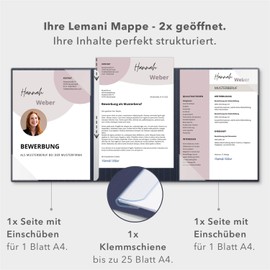 Lemani® Business Application Folders Navy Blue Pack of 5 with 1 Spine Rail Premium Quality with Fine Pinstripes, Unmistakable Feel and High-Quality Embossing 'Bewerbung'