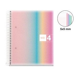 Miquelrius - A5 Notebook, Polypropylene Cover, A5 Notebook with 120 Micro Perforated Sheets, Squared Notebook with 4 Colours to Organise Extra Opaque Paper 70 g/m², 2 Holes for