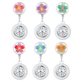 Lancardo Lapel Watch for Nurses Doctors Clip-on Hanging Nurse Watches Cute Cherry Blossoms Pattern Silicon Cover Badge Stethoscope Retractable Fob Watch