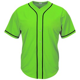 Pullonsy Solid Plain Baseball Jersey T-Shirts for Men Full Button Down Streetwear,Black Stripe Lime Green Jersey,Size XL