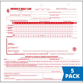 Mid-Size Driver Daily Log 5-pk. w/Simplified Driver Vehicle Inspection Report - Shrinkwrapped Loose-Leaf Format, 2-Ply Carbonless, 8.5" x 8.25", 31 Sets of Forms Per Unit - J. J. Keller & Associates