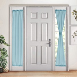 Melodieux Blue Semi Sheer French Door Sidelight Curtains 72 Inches Long, Linen Look Front Door Voile Drapes Patio Sliding Glass Door, 25 by 72 Inch, 2 Panels