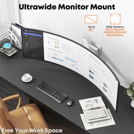 PUTORSEN Ultrawide Monitor Wall Mount - Heavy Duty Monitor Arm for Screen up to 57 inches and 44 lbs with Gas Spring, Full Motion Adjustable, Max VESA 200x200
