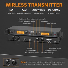 XTUGA IEM1200 Wireless in Ear Monitor System 2 Channel 2 Bodypacks in Ear Monitors for Musicians Wireless Mono Type, 40 Frequencies, Up to 300Ft Range, Suitable for Church, Band and Studio