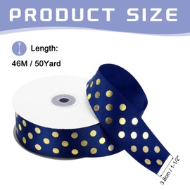 MECCANIXITY - Cintas de grogrén de 50 yardas de 1-1/2 pulgadas de profundidad azul con lunares dorados para decoración de manualidades, envoltura de regalos, boda, bricolaje hecho a mano