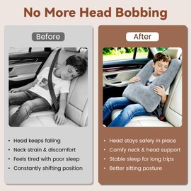 ErgoTheories Kids Car Seat Travel Pillow, Neck Pillows for Sleeping, Gray