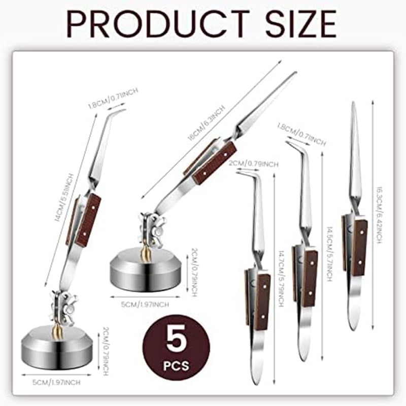 5 PCS Soldering Tweezers Set With Base 360° Rotation Fit