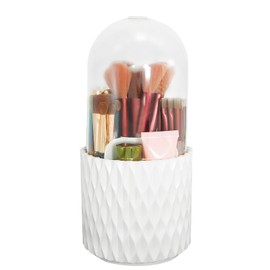 VNIMTI Cosmetic Organiser 360 Rotatable Makeup Brush Organiser with Lid, Dressing Table Brush Holder, Cosmetic Organiser for Room, Decor Dressing Table, Bathroom, Gifts for Women (White)