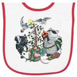 inktastic Trashy Christmas- Cute Raccoon, Skunk, Possum, Rat, Pigeons Baby Terry Cloth Bib White and Red 42e1b