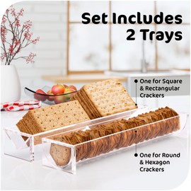 Srenta Clear Cracker Tray for Serving, Set of 2 Rectangular Cracker Holder for Serving Trays, Acrylic Food Display Cracker Serving Stand for Home, Party & Charcuterie Board Platter