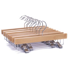 Nature Smile 11.8'' Kids Baby Toddler Children Solid Wooden Pants Hangers,Wood Skirts Hangers,Trousers Bottom Hangers with 2-Adjustable Clips Anti-Rust Hook Pack of 10 (Natural)