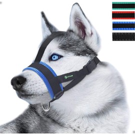 ILEPARK Nylon Dog Muzzle with Head Strap for Small, Medium, Large Dogs, Durable and Adjustable Dog Muzzles to Prevent Biting, Chewing and Barking (M, Blue)