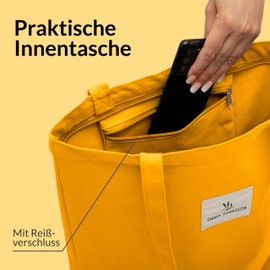 Emma Lund Jute Bag - Stylish Shopping Bag with Inner Pocket and Extra Wide Base - Fabric Bag in 38 x 40 cm with Long Handle - Perfect Bag as a Shoulder Bag or Tote Bag, yellow