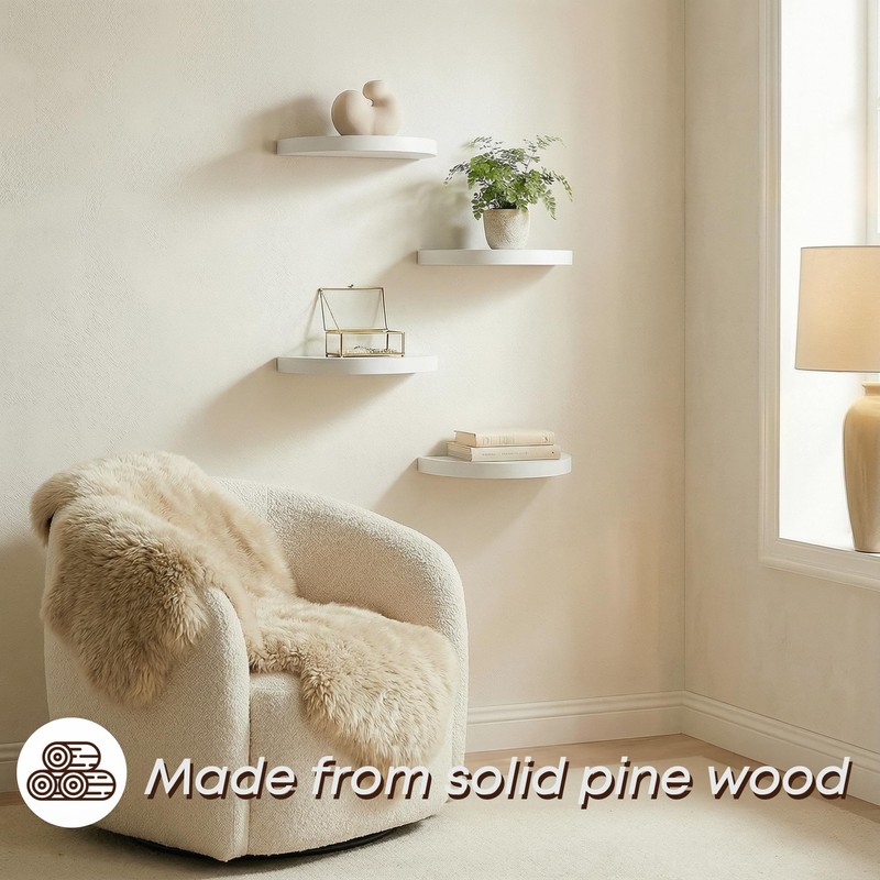 MIHORLIFE 19.3X15cm Wooden Round Floating Shelves, Compact Style Mini Wall