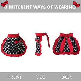 Aprons for Women, Server Waist Apron with Pocket Cute Vintage Red Black Waitress Chef Gifts Cooking Gardening Baking Kitchen