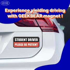 GEEKBEAR GEEKBEAR Student Driver Car Magnet - Colorful, Reflective, Weather-Resistant - Rectangular 8.7 x 3.5 in (Black/Red, 3 Pack)