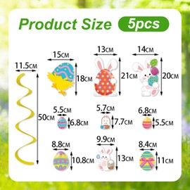 Gibocot Easter Hanging Decorations, 3pcs Easter Bunny Eggs Chick Hanging Foil Swirls & 2pcs Easter Eggs Hanging Garland, Colorful Easter Streamers for Home School Easter Party Supplies