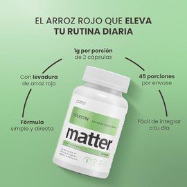 Matter Colestin, Suplemento Alimenticio con Levadura de Arroz Rojo Monascus Purpureus, Apoyo al Bienestar Cardiovascular y Protección Celular Antioxid