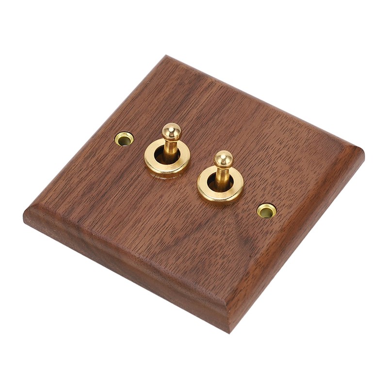 Double Toggle Switch Retro Walnut Wood Wall Mount Panel with