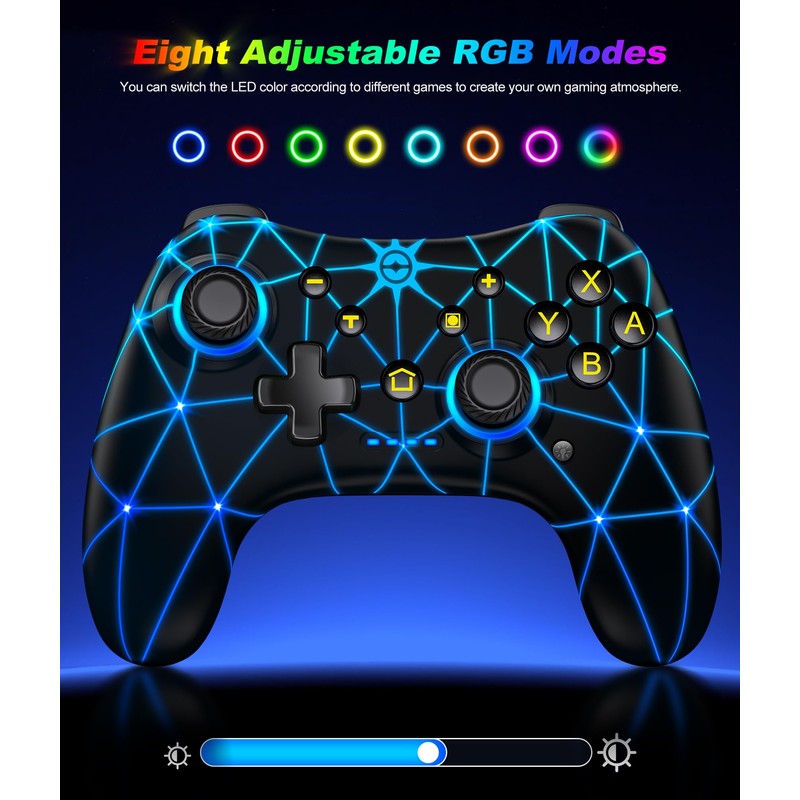 Switch コントローラー 10色RGBライト スイッチ コントローラー ホール効果スティック (ドリフトなし) プロコン 3階段連射機能 無線