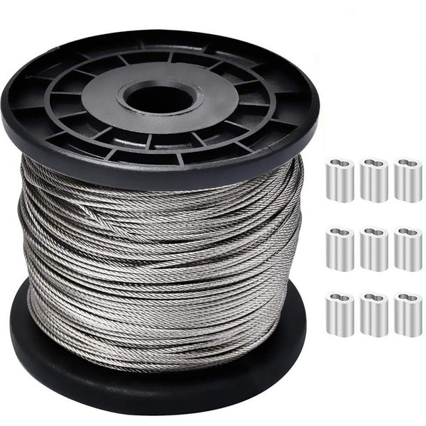 Wire Rope, Diameter 0.06 inch (1.5 mm), Length 166.3 ft