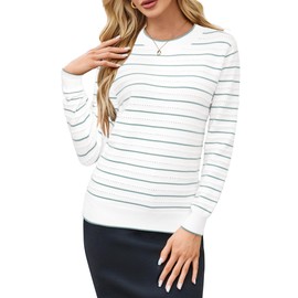 Arach&Cloz Women's Tops 2025 Striped Sweater Fashion Crew Neck Long Sleeve Outfits Trendy Casual Pullover st Patricks Day Green