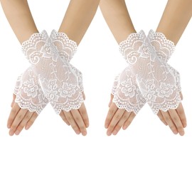 Yritioa 2 PCS White Lace Gloves,White Princess Gloves,Halloween Accessories for Woman,Tea Party Glove,Elegant Glove for Bridal Wedding Sunblock,1920s Accessories for Women Tea Party Outfits