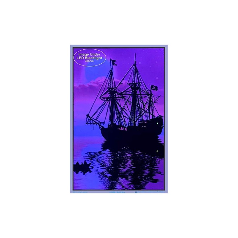 Moonlit Pirate Ghost Ship Laminated Blacklight Poster - 23.5" x
